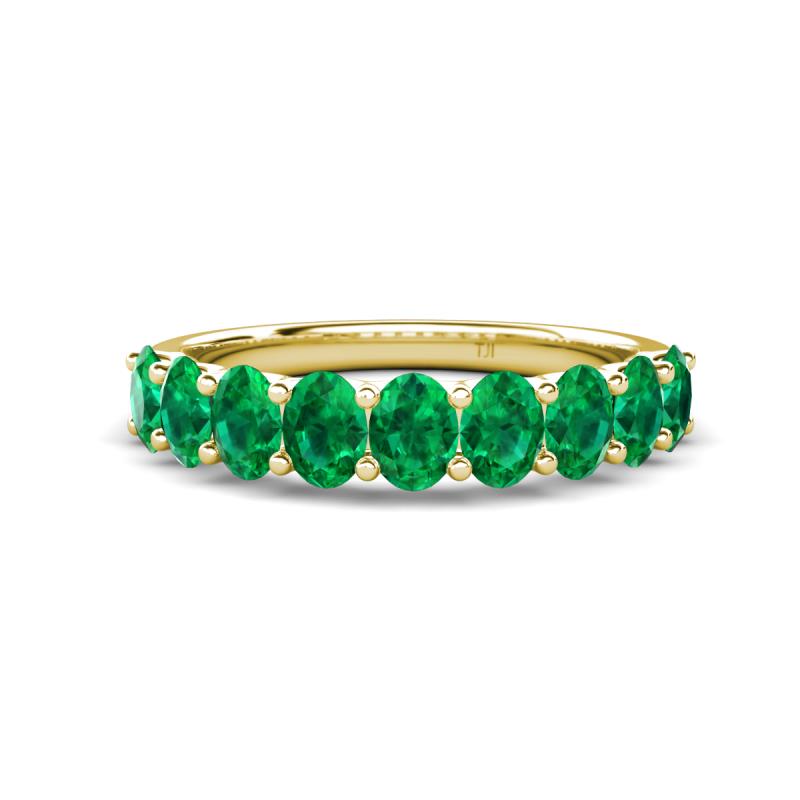 Nola 1.62 ctw Oval Shape (4x3 mm) Emerald 9 Stone Wedding Band 