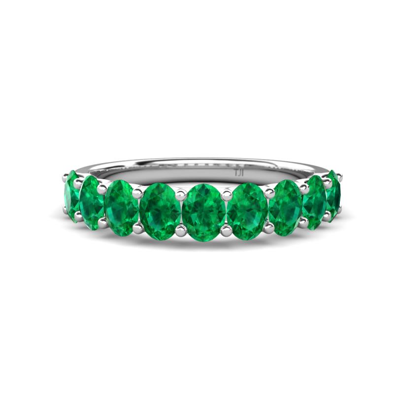 Nola 1.62 ctw Oval Shape (4x3 mm) Emerald 9 Stone Wedding Band 
