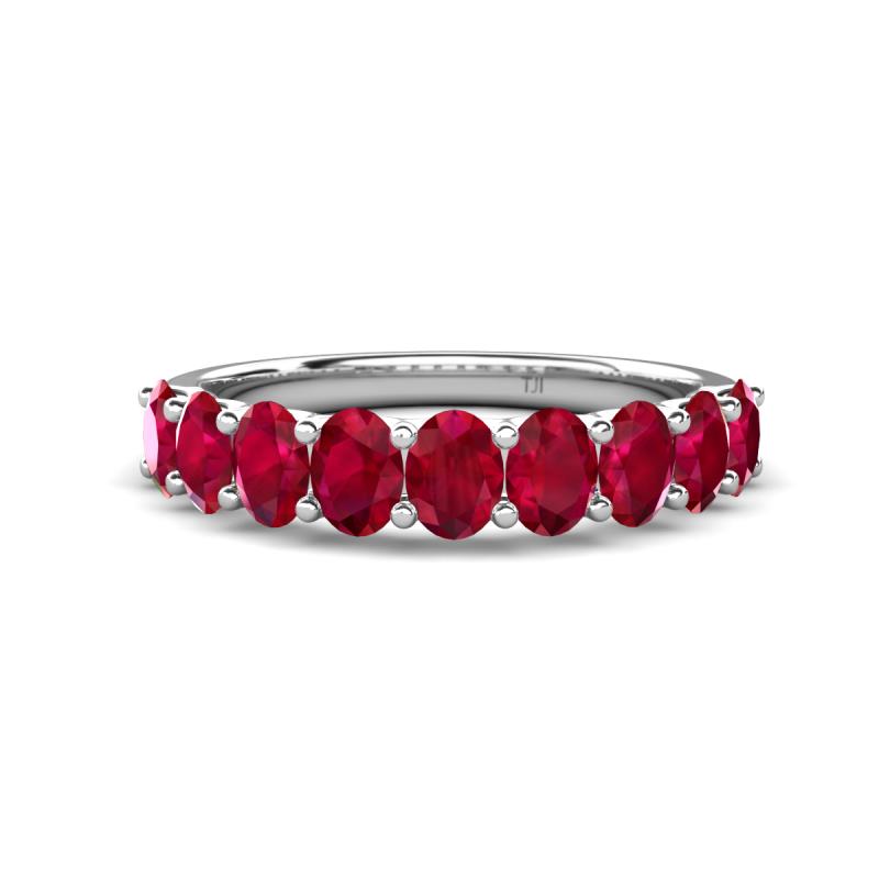 Nola 2.25 ctw Oval Shape (4x3 mm) Ruby 9 Stone Wedding Band 