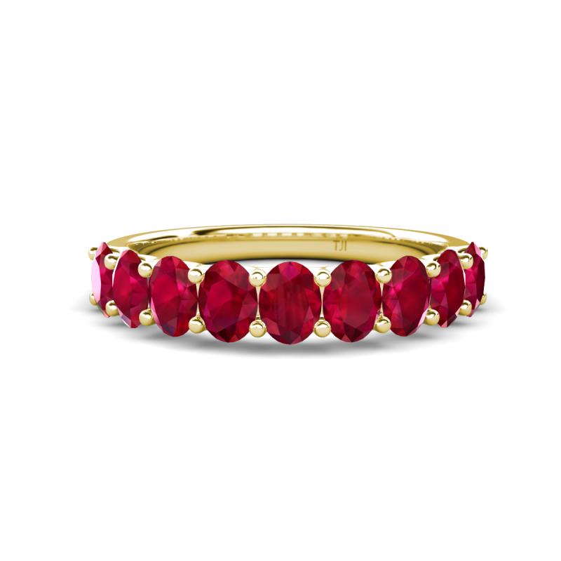 Nola 2.25 ctw Oval Shape (4x3 mm) Ruby 9 Stone Wedding Band 