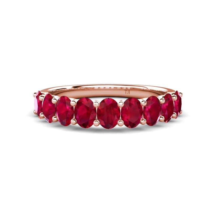Nola 2.25 ctw Oval Shape (4x3 mm) Ruby 9 Stone Wedding Band 