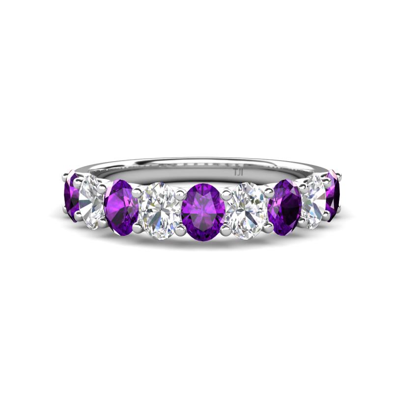 Nola 1.45 ctw Oval Shape (4x3 mm) Amethyst and Lab Grown Diamonds 9 Stone Wedding Band 