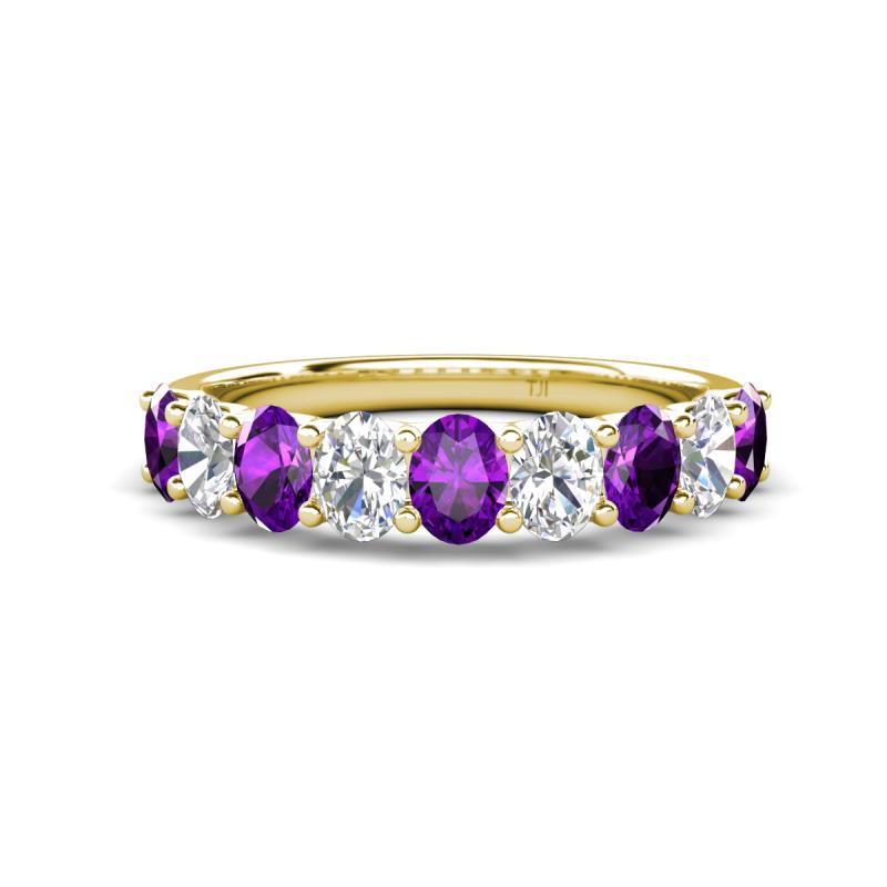 Nola 1.45 ctw Oval Shape (4x3 mm) Amethyst and Lab Grown Diamonds 9 Stone Wedding Band 