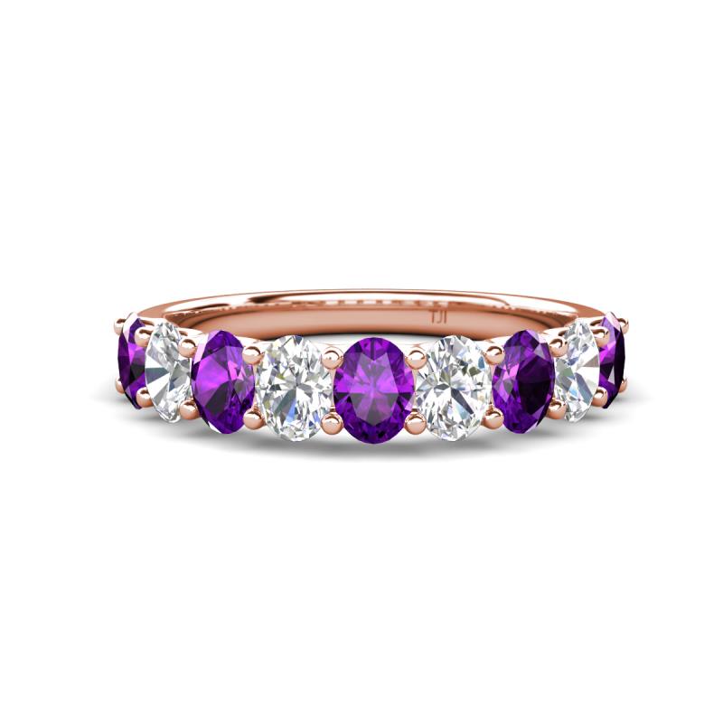 Nola 1.45 ctw Oval Shape (4x3 mm) Amethyst and Lab Grown Diamonds 9 Stone Wedding Band 