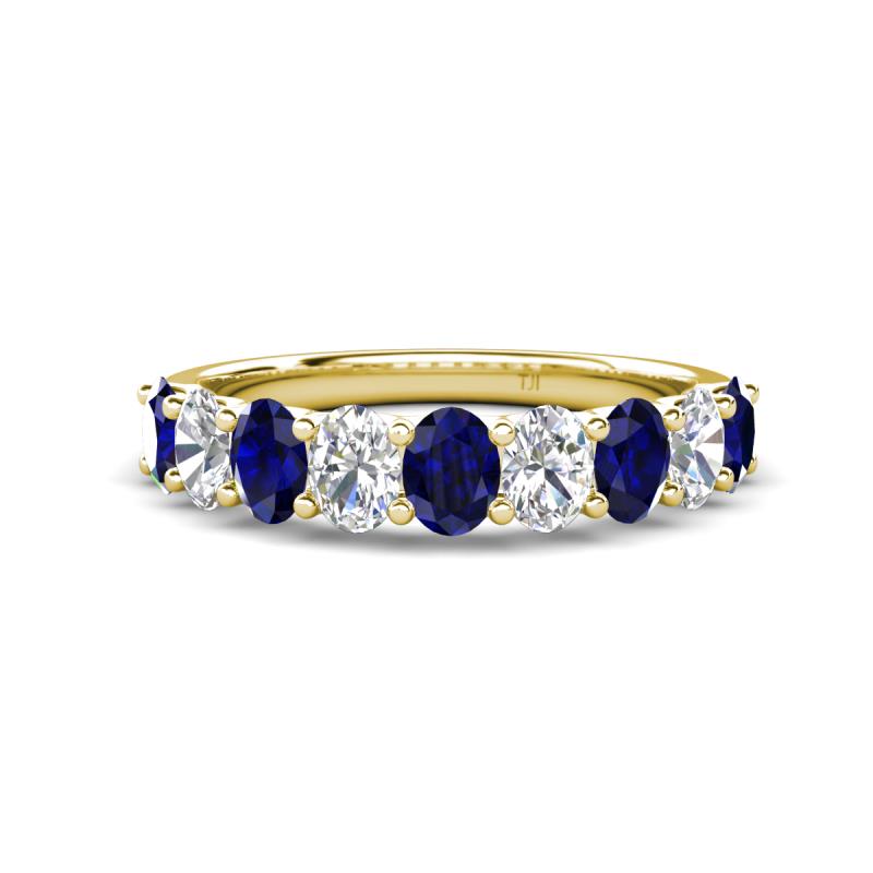 Nola 1.70 ctw Oval Shape (4x3 mm) Blue Sapphire and Lab Grown Diamonds 9 Stone Wedding Band 