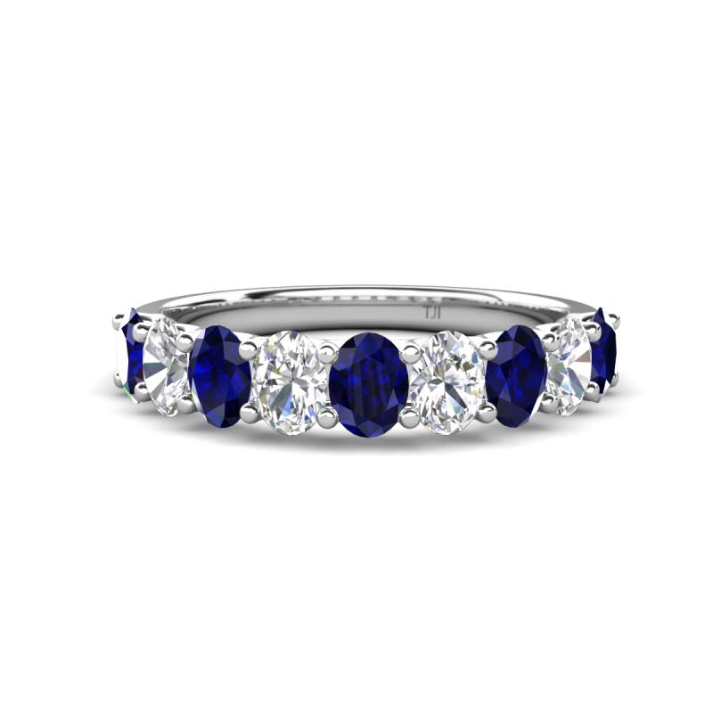 Nola 1.70 ctw Oval Shape (4x3 mm) Blue Sapphire and Lab Grown Diamonds 9 Stone Wedding Band 