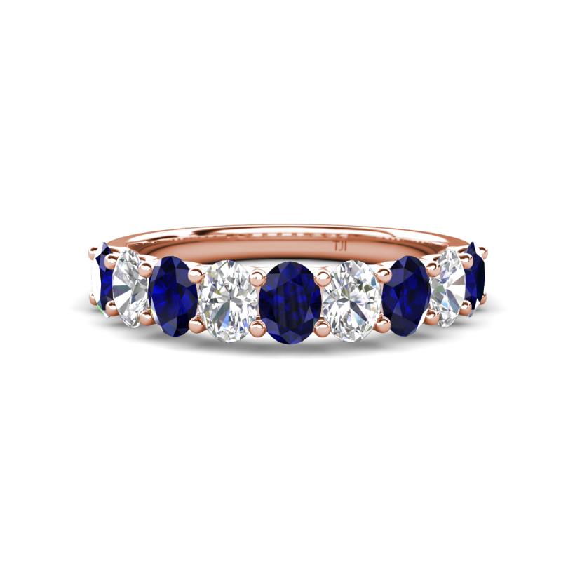 Nola 1.70 ctw Oval Shape (4x3 mm) Blue Sapphire and Lab Grown Diamonds 9 Stone Wedding Band 