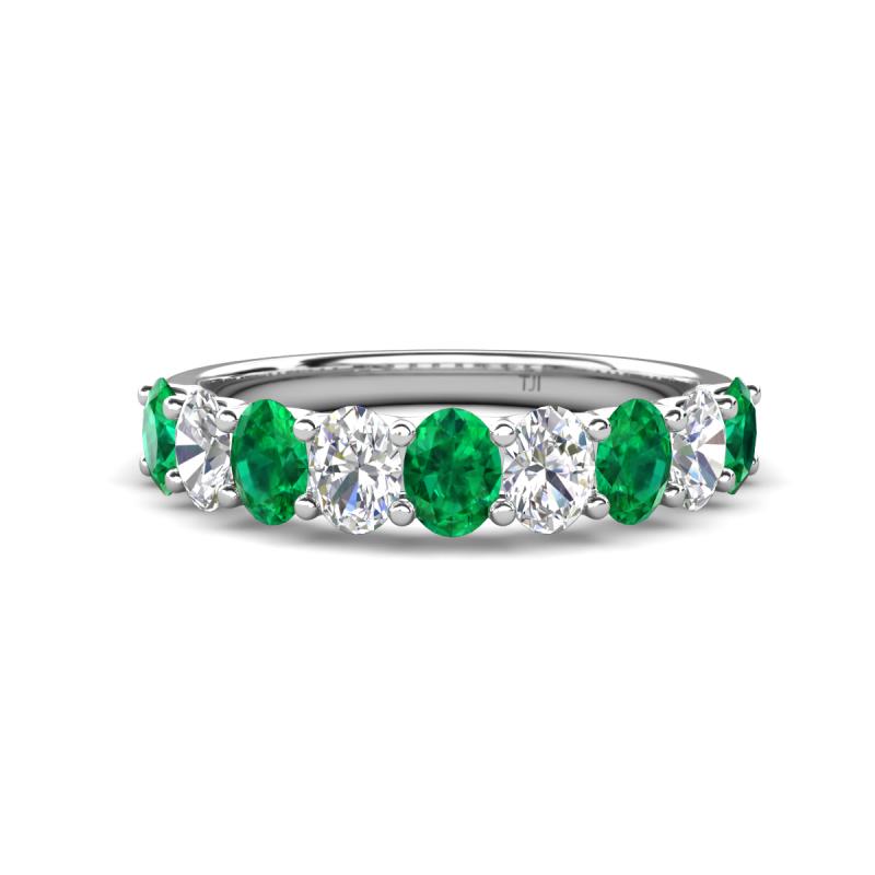 Nola 1.50 ctw Oval Shape (4x3 mm) Emerald and Lab Grown Diamonds 9 Stone Wedding Band 