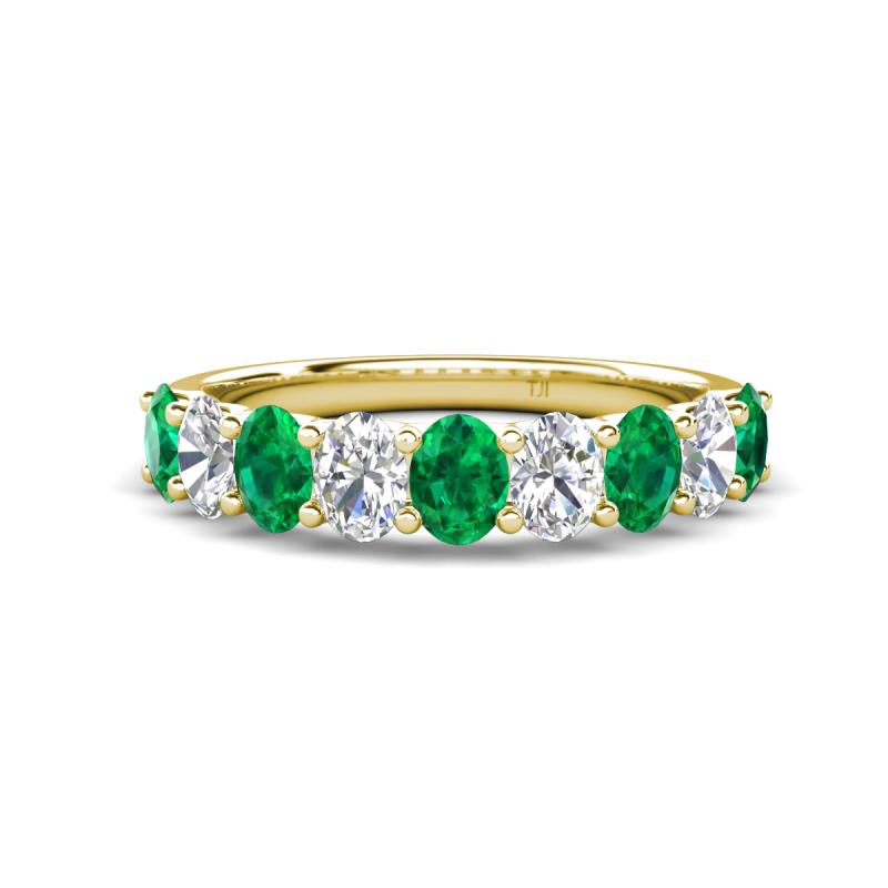 Nola 1.50 ctw Oval Shape (4x3 mm) Emerald and Lab Grown Diamonds 9 Stone Wedding Band 