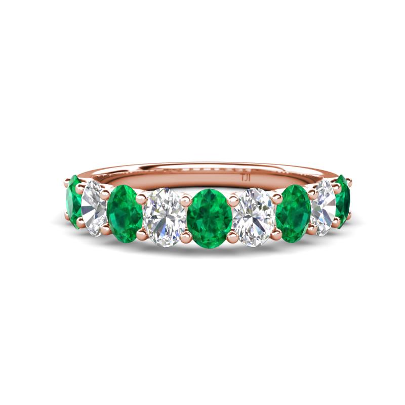 Nola 1.50 ctw Oval Shape (4x3 mm) Emerald and Lab Grown Diamonds 9 Stone Wedding Band 