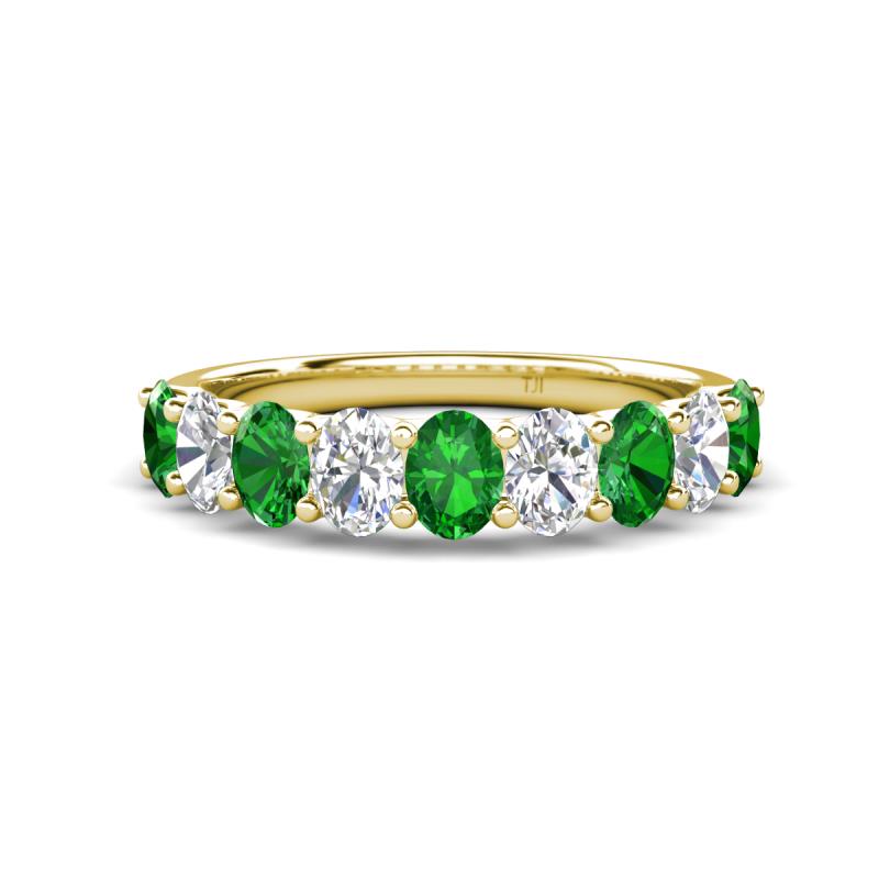 Nola 1.60 ctw Oval Shape (4x3 mm) Green Garnet and Lab Grown Diamonds 9 Stone Wedding Band 