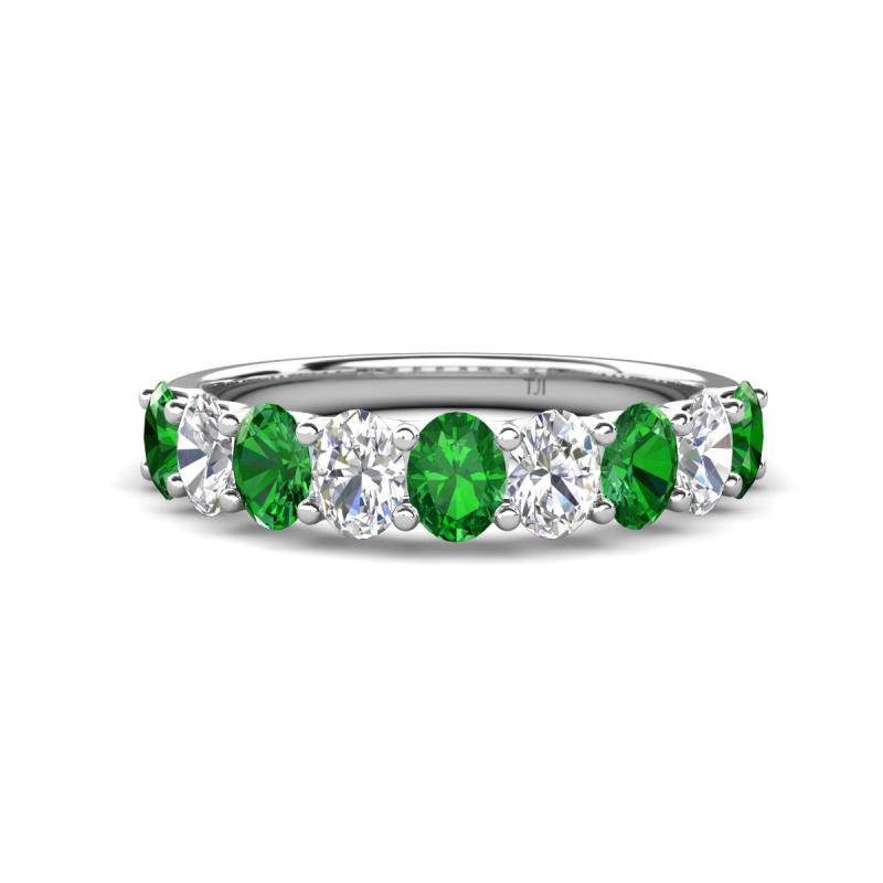 Nola 1.60 ctw Oval Shape (4x3 mm) Green Garnet and Lab Grown Diamonds 9 Stone Wedding Band 