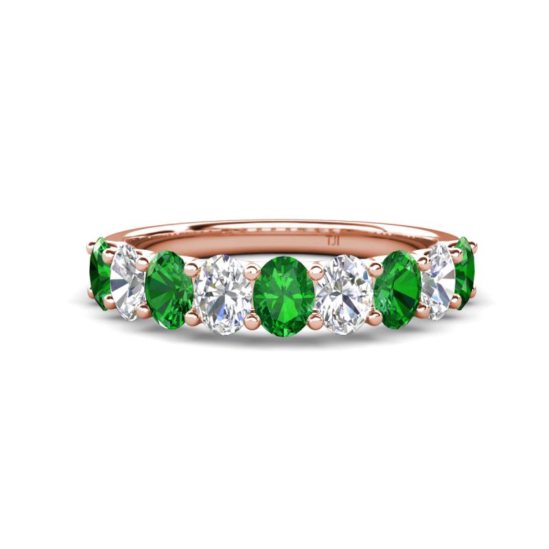 Nola 1.60 ctw Oval Shape (4x3 mm) Green Garnet and Lab Grown Diamonds 9 Stone Wedding Band 