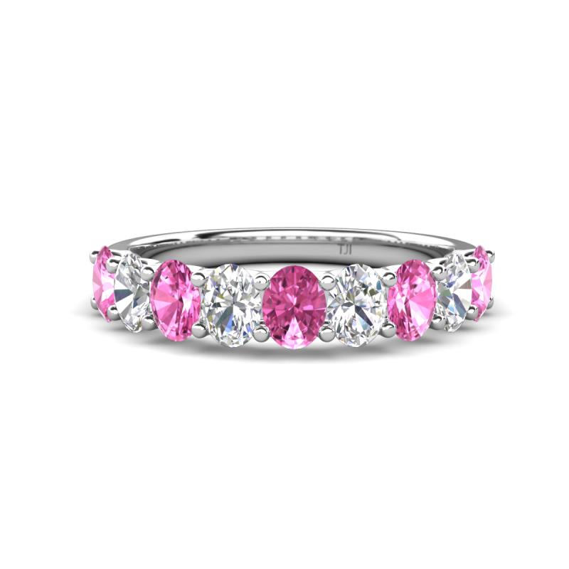 Nola 1.70 ctw Oval Shape (4x3 mm) Pink Sapphire and Lab Grown Diamonds 9 Stone Wedding Band 