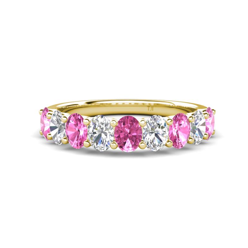 Nola 1.70 ctw Oval Shape (4x3 mm) Pink Sapphire and Lab Grown Diamonds 9 Stone Wedding Band 