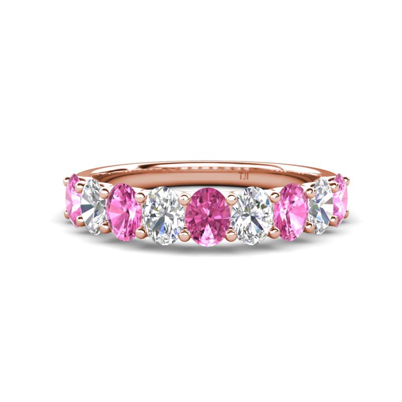 Nola 1.70 ctw Oval Shape (4x3 mm) Pink Sapphire and Lab Grown Diamonds 9 Stone Wedding Band 