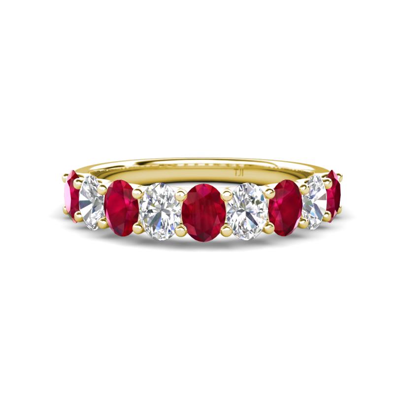 Nola 1.85 ctw Oval Shape (4x3 mm) Ruby and Lab Grown Diamonds 9 Stone Wedding Band 