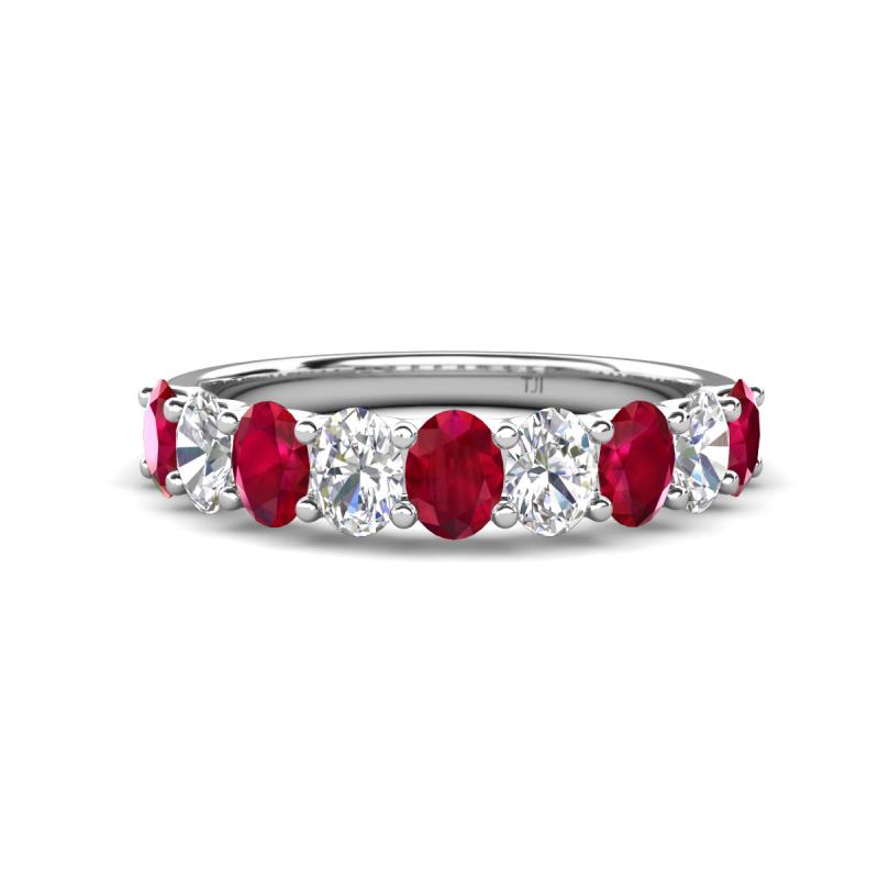 Nola 1.85 ctw Oval Shape (4x3 mm) Ruby and Lab Grown Diamonds 9 Stone Wedding Band 
