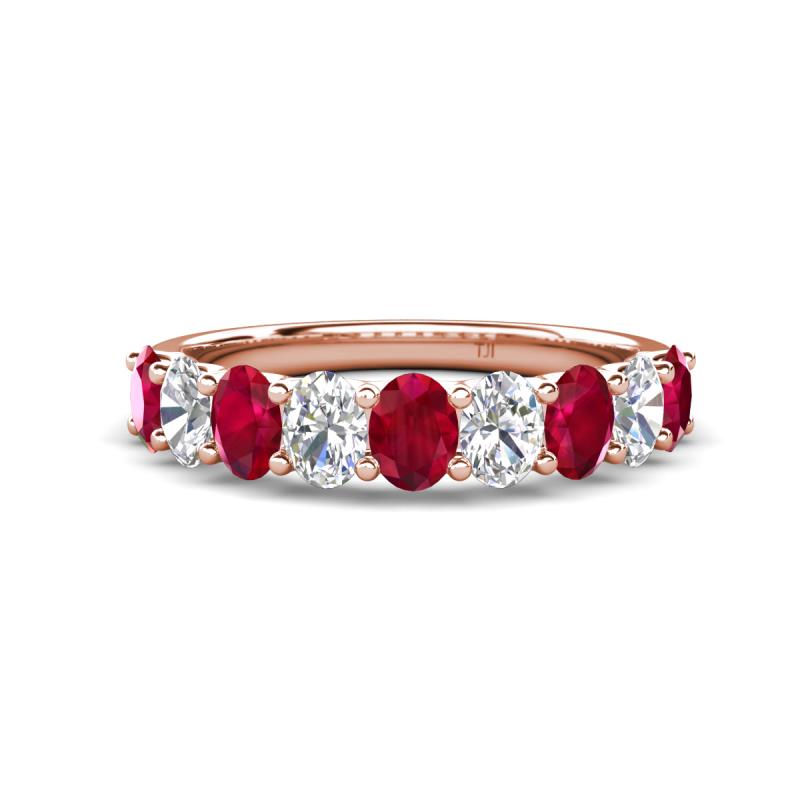 Nola 1.85 ctw Oval Shape (4x3 mm) Ruby and Lab Grown Diamonds 9 Stone Wedding Band 