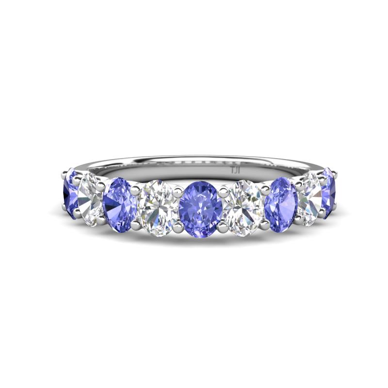 Nola 1.60 ctw Oval Shape (4x3 mm) Tanzanite and Lab Grown Diamonds 9 Stone Wedding Band 