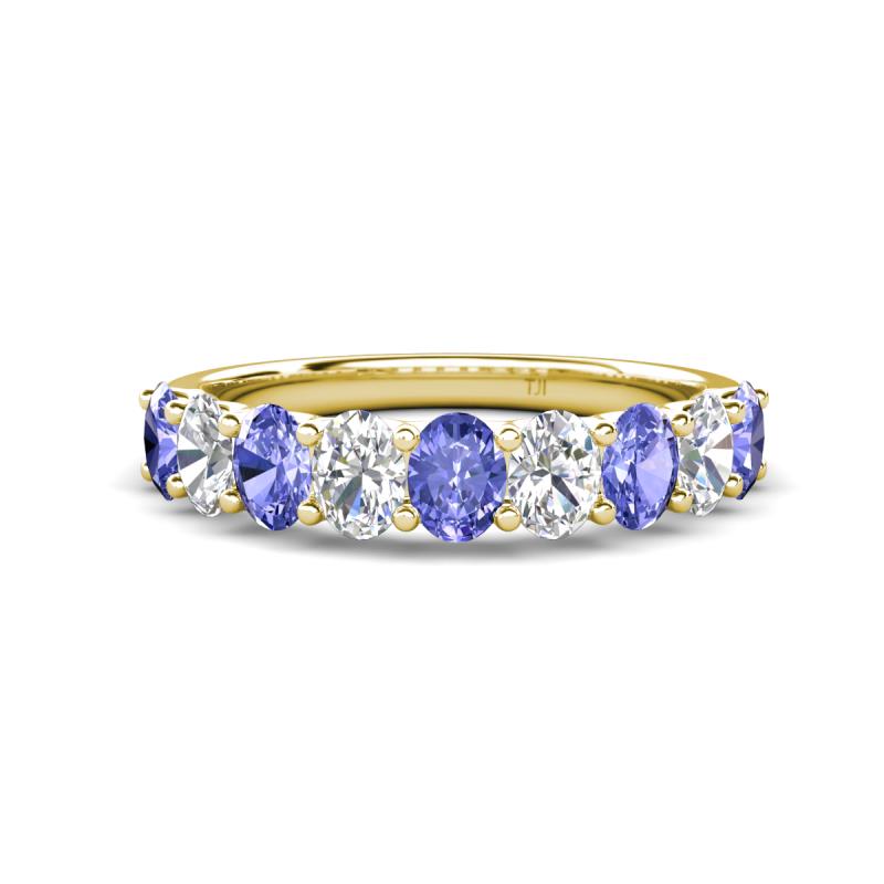 Nola 1.60 ctw Oval Shape (4x3 mm) Tanzanite and Lab Grown Diamonds 9 Stone Wedding Band 