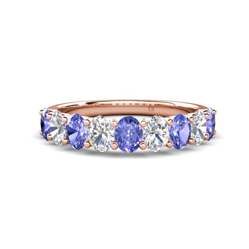 Nola 1.60 ctw Oval Shape (4x3 mm) Tanzanite and Lab Grown Diamonds 9 Stone Wedding Band 