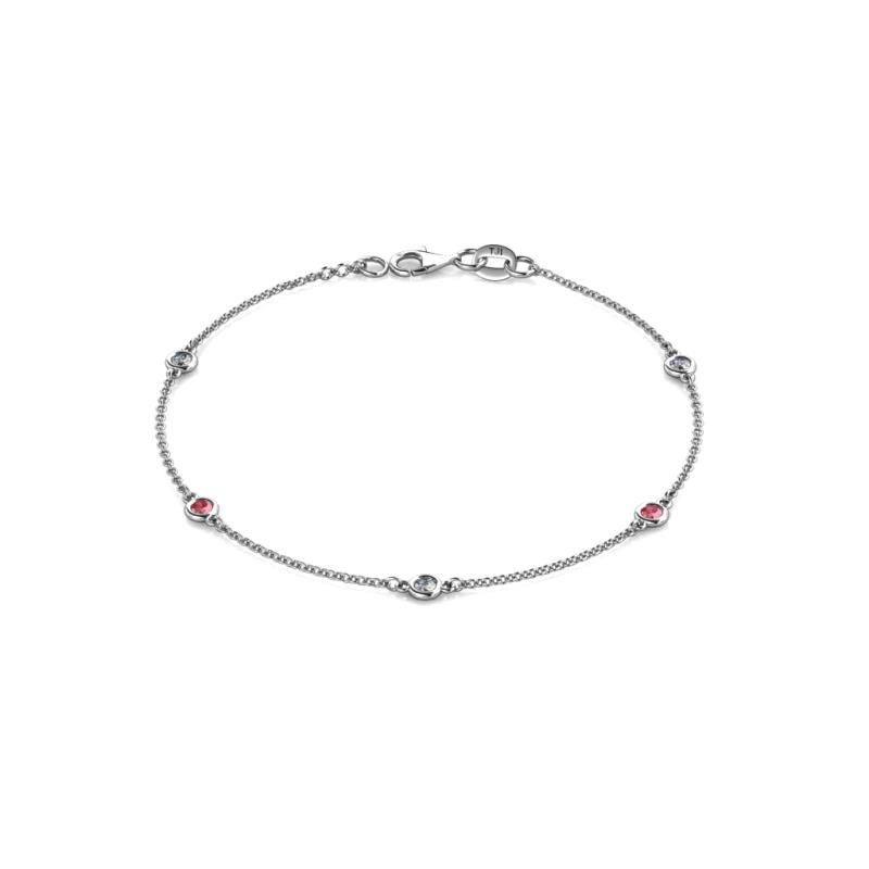 Aizza (5 Stn/2.7mm) Petite Pink Tourmaline and Lab Grown Diamond Station Bracelet 
