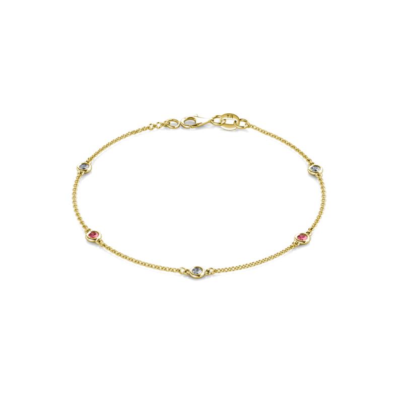 Aizza (5 Stn/2.7mm) Petite Pink Tourmaline and Lab Grown Diamond Station Bracelet 
