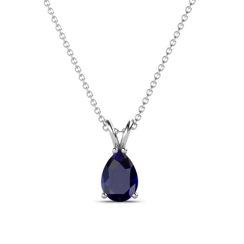Jassiel 8x6 mm Pear Cut Blue Sapphire Double Bail Solitaire Pendant Necklace 