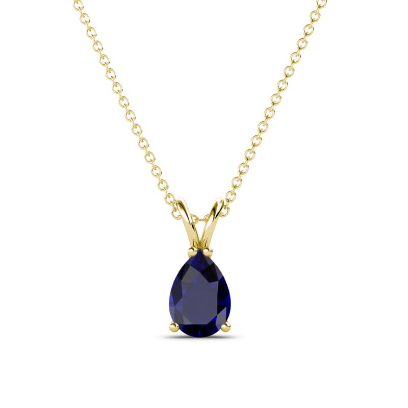 Jassiel 8x6 mm Pear Cut Blue Sapphire Double Bail Solitaire Pendant Necklace 