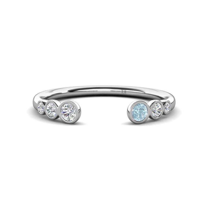 Makena Lab Grown Diamonds and Aquamarine Open Wedding Band 
