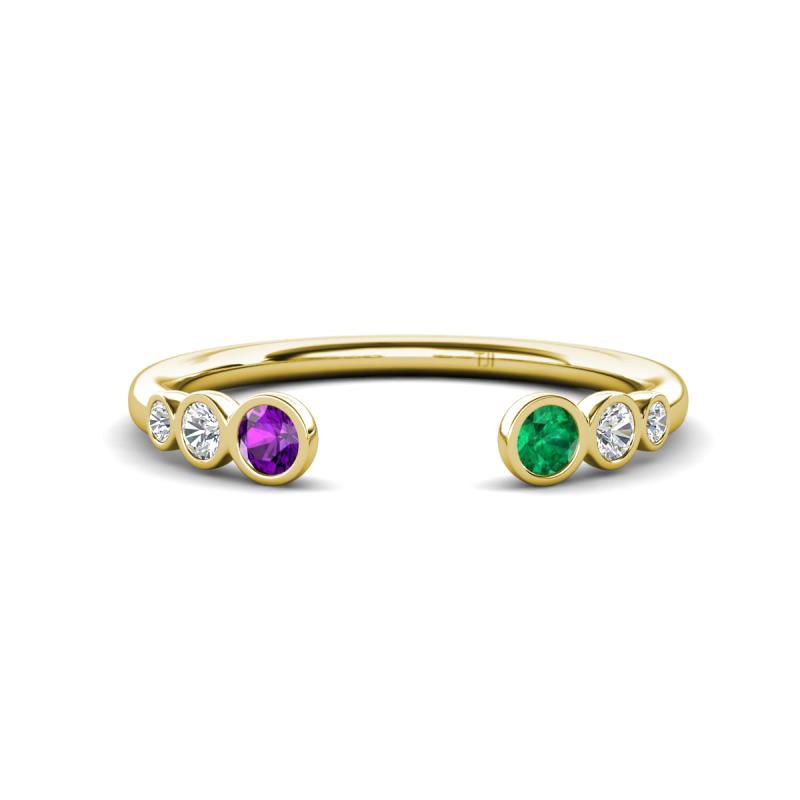 Makena Amethyst and Emerald Open Wedding Band 
