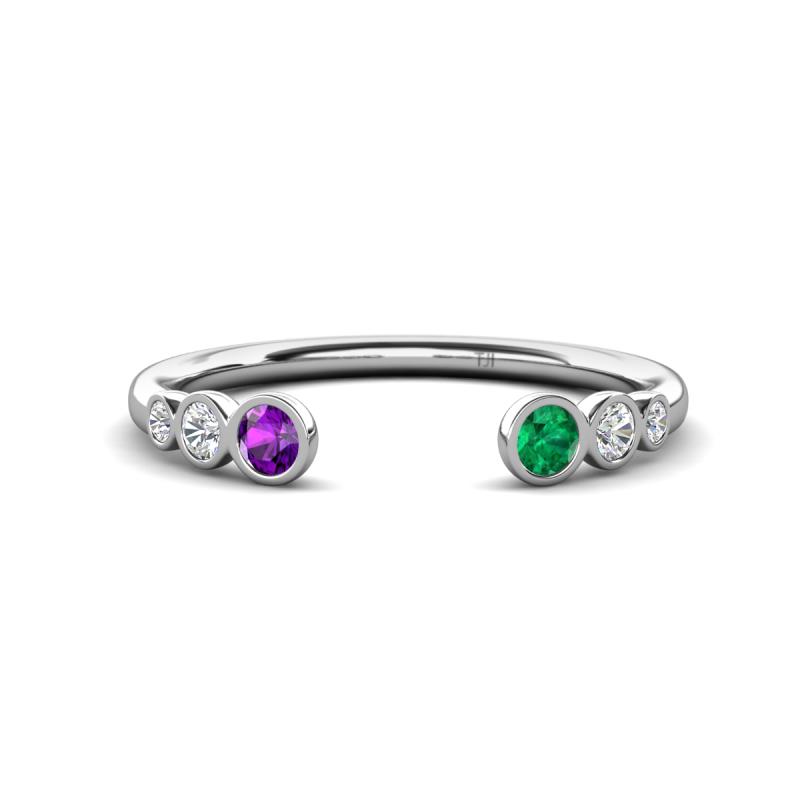 Makena Amethyst and Emerald Open Wedding Band 