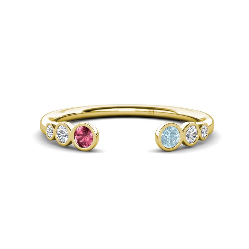 Makena Pink Tourmaline and Aquamarine Open Wedding Band 