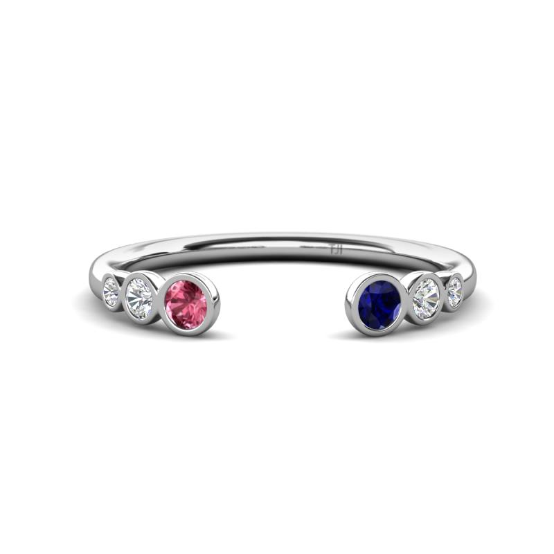 Makena Pink Tourmaline and Blue Sapphire Open Wedding Band 