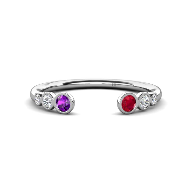 Makena Amethyst and Ruby Open Wedding Band 