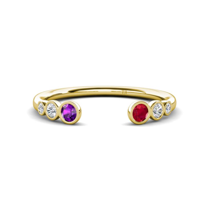Makena Amethyst and Ruby Open Wedding Band 