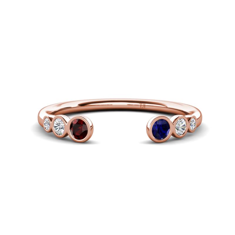 Makena Red Garnet and Blue Sapphire Open Wedding Band 