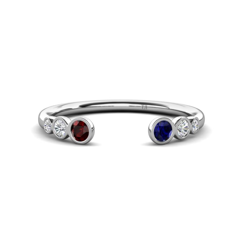 Makena Red Garnet and Blue Sapphire Open Wedding Band 