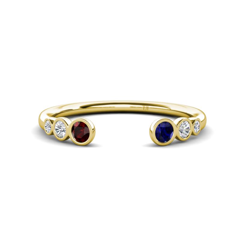 Makena Red Garnet and Blue Sapphire Open Wedding Band 