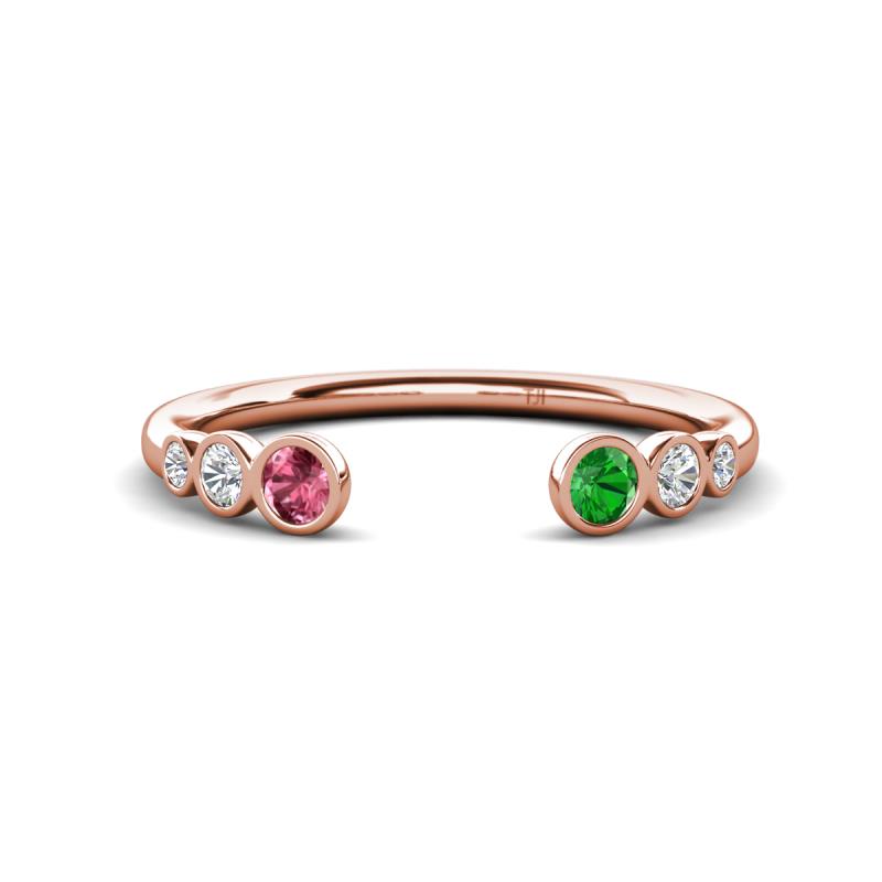Makena Pink Tourmaline and Green Garnet Open Wedding Band 