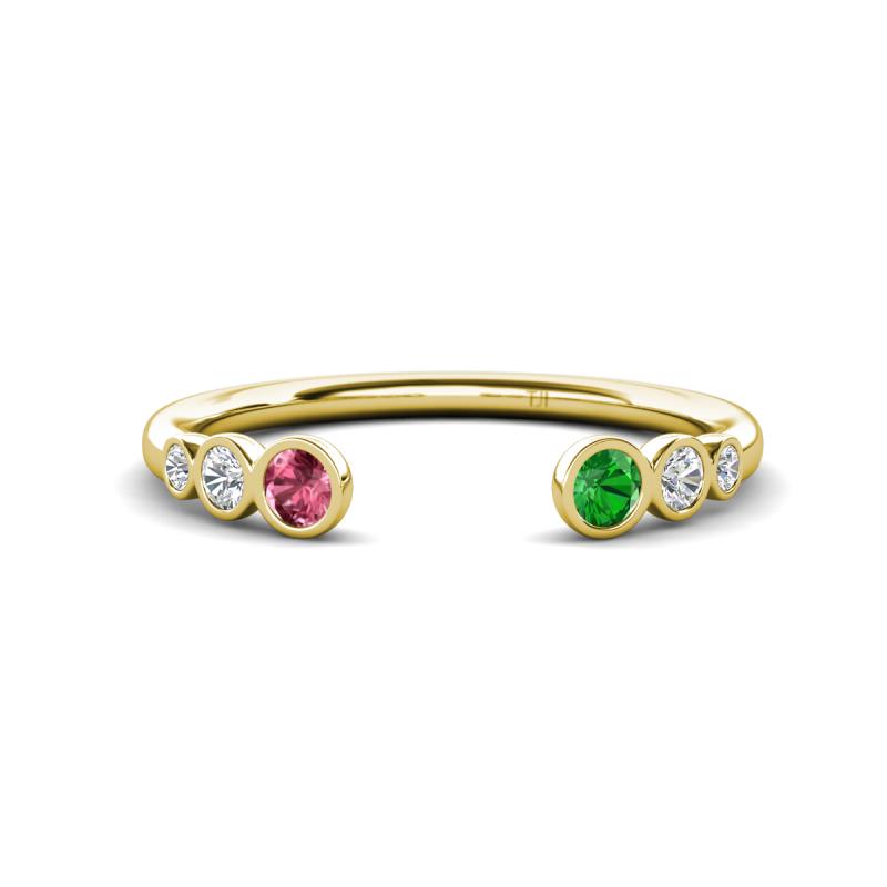 Makena Pink Tourmaline and Green Garnet Open Wedding Band 