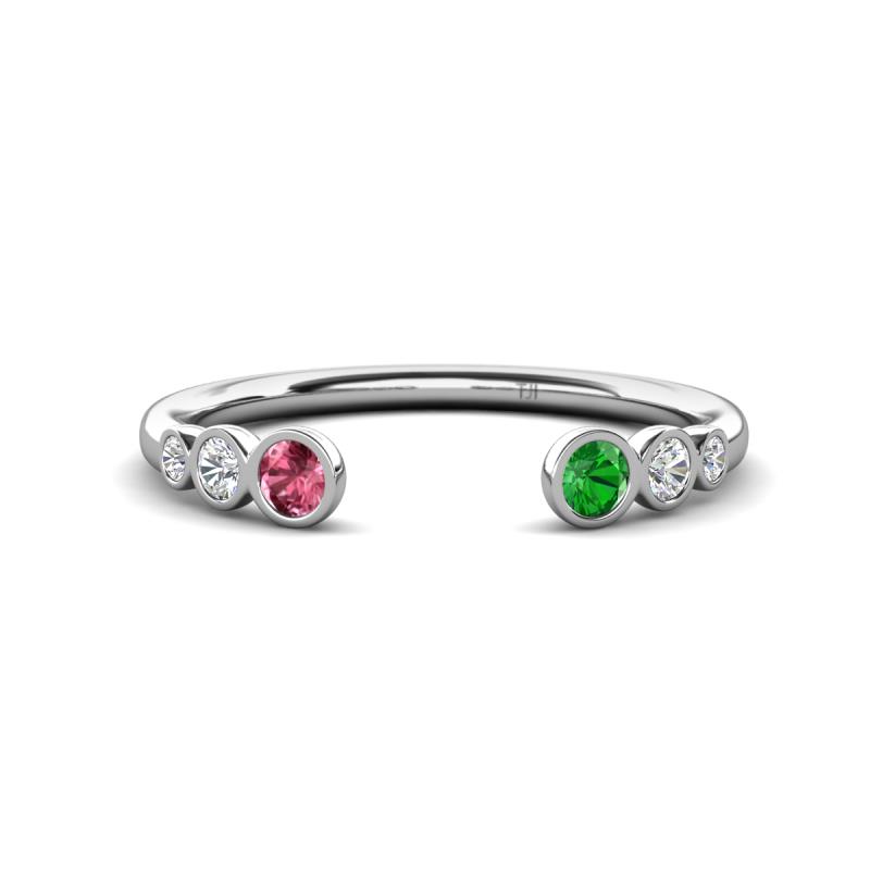 Makena Pink Tourmaline and Green Garnet Open Wedding Band 