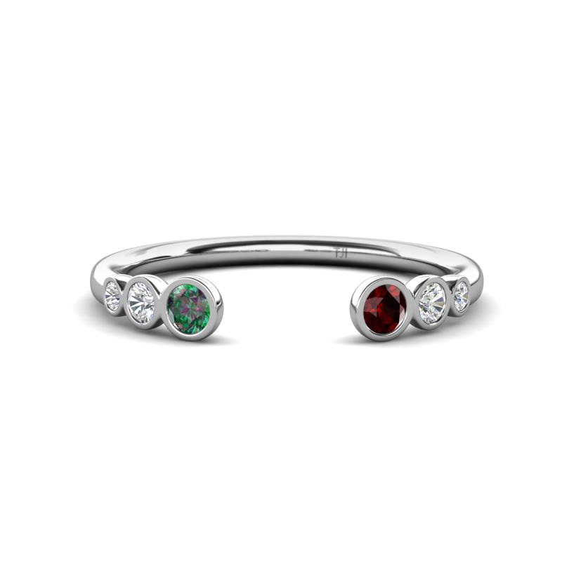 Makena Created Alexandrite and Red Garnet Open Wedding Band 