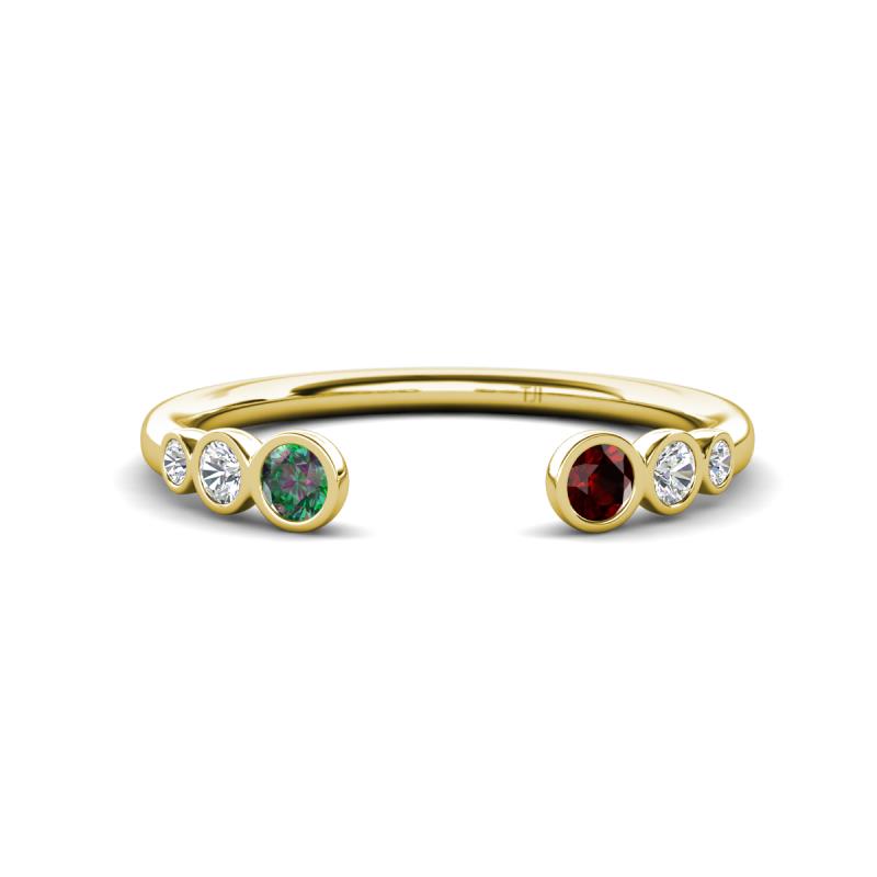 Makena Created Alexandrite and Red Garnet Open Wedding Band 