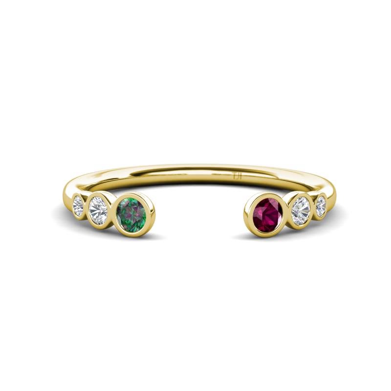 Makena Created Alexandrite and Rhodolite Garnet Open Wedding Band 