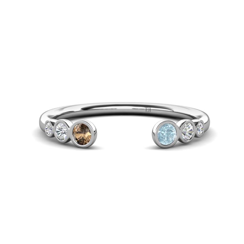 Makena Smoky Quartz and Aquamarine Open Wedding Band 