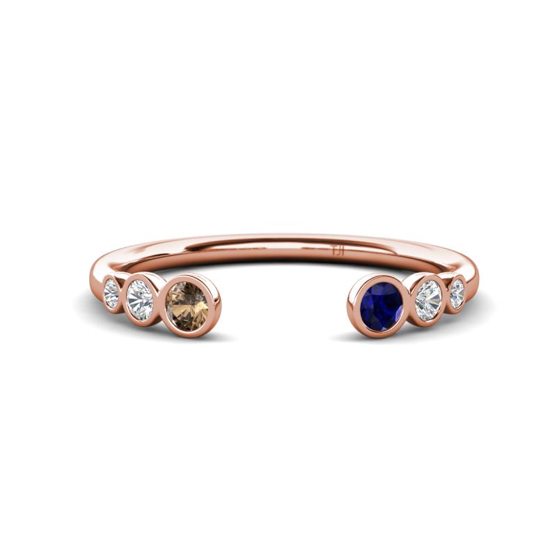 Makena Smoky Quartz and Blue Sapphire Open Wedding Band 