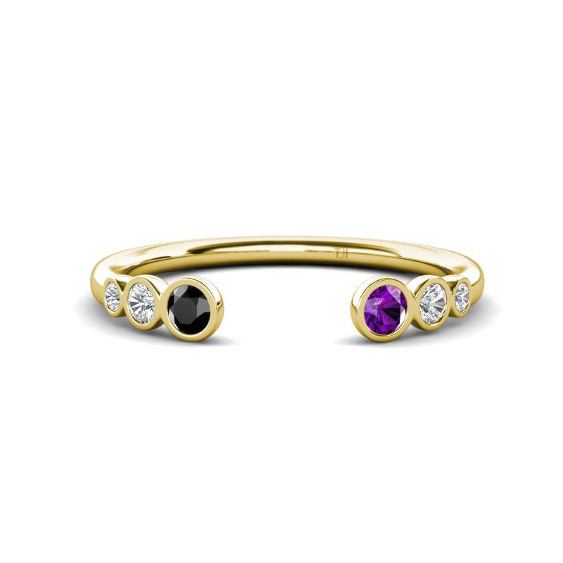 Makena Black Diamond and Amethyst Open Wedding Band 