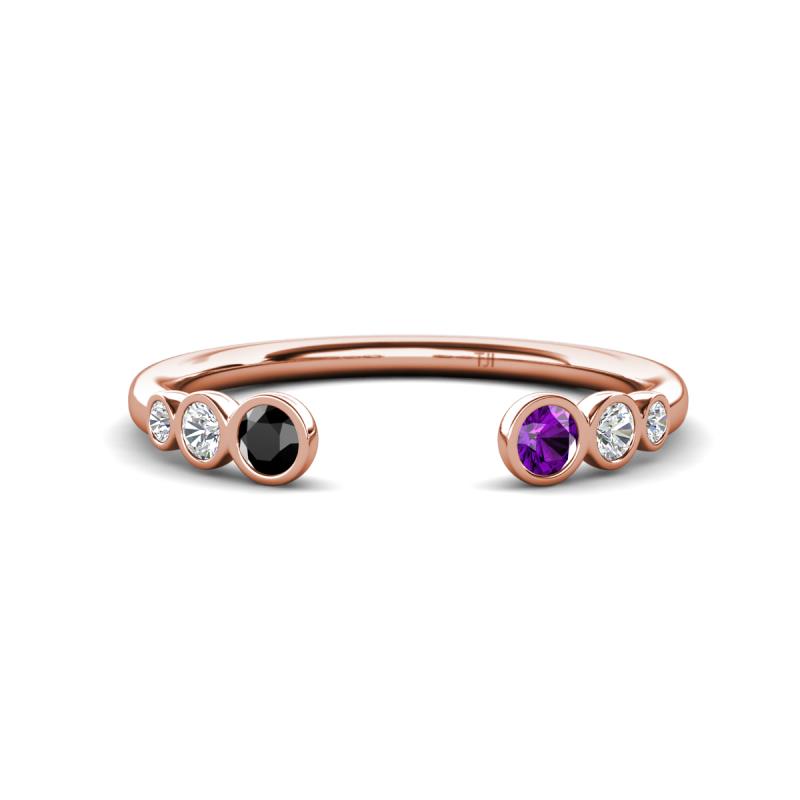 Makena Black Diamond and Amethyst Open Wedding Band 